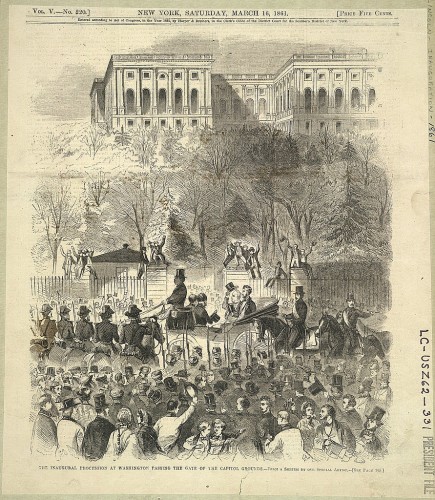 The Inaugural Procession at Washington passing the gate at the Capitol grounds, (March 4, 1861).
